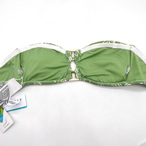 SEAFOLLY Bandeau Bra Bikini Top Women 6 Green Tea Floral Print Ring Details NEW - Picture 6 of 11